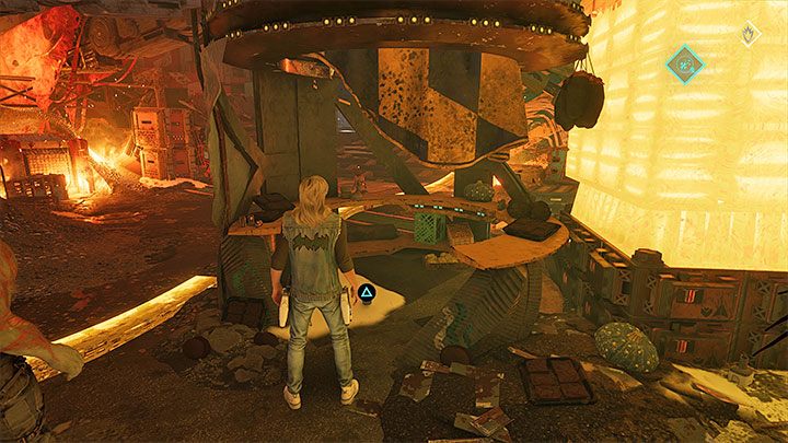 Sekret możecie zdobyć po odbyciu przejażdżki okrągłą windą, a konkretnie tuż po dotarciu do zrujnowanego targowiska z obrazka 1 - Guardians of the Galaxy: Rozdział 12 - wszystkie sekrety/znajdźki, lista - Guardians of the Galaxy - poradnik do gry