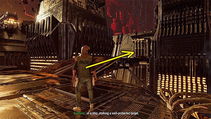 Krótko po obejrzeniu bombardowania dotrzecie do nowego miejsca, w którym Groot utworzy pomost bez konieczności wydawania mu polecenia (obrazek 1) - Guardians of the Galaxy: Rozdział 14 - wszystkie sekrety/znajdźki, lista - Guardians of the Galaxy - poradnik do gry