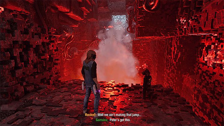 Z poszukiwaniami stroju musicie zaczekać aż dotrzecie do kopalń, w których trzeba używać lodowego ataku na wodospadach - pierwszy tego typu wodospad prezentuje powyższy obrazek - Guardians of the Galaxy: Rozdział 14 - wszystkie sekrety/znajdźki, lista - Guardians of the Galaxy - poradnik do gry