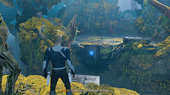 Jeśli wybraliście wariant 1, to po wysłuchaniu przekleństw ze strony Rocketa zaczekajcie aż wejdzie w interakcję z panelem i rozwinie most dla drużyny - Guardians of the Galaxy: Ważne wybory - Rozdziały 3 i 4 - Guardians of the Galaxy - poradnik do gry