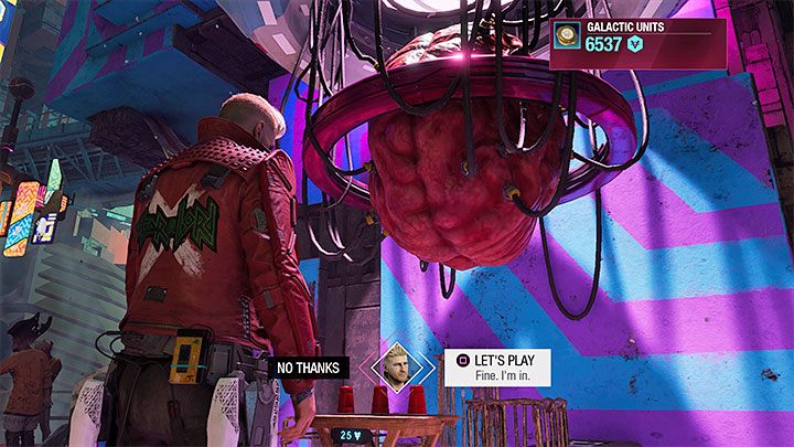 Wielki mózg (Hawker) oferuje grę w trzy kubki - Guardians of the Galaxy: Ważne wybory - Rozdział 6 - Guardians of the Galaxy - poradnik do gry