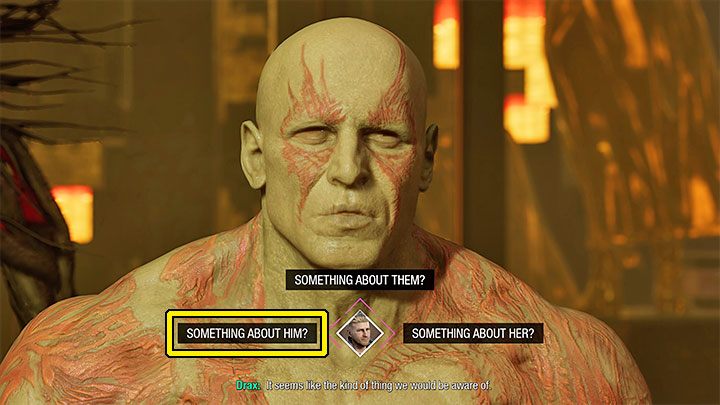 Przy drugim wyborze zdecydujcie się na lewą opcję dialogową - coś o nim - Guardians of the Galaxy: Ważne wybory - Rozdział 8 - Guardians of the Galaxy - poradnik do gry