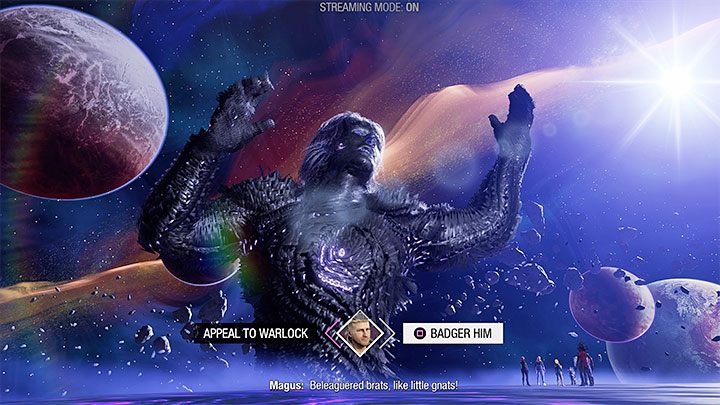 Przy drugim wyborze zdecydujcie się na prawą opcję dialogową - dręczenie go (Badger Him) - Guardians of the Galaxy: Ważne wybory - Rozdział 16 - Guardians of the Galaxy - poradnik do gry