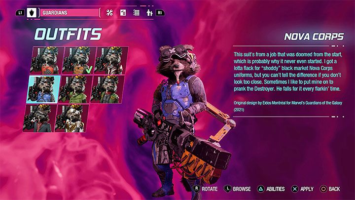 Strój ten jest do odnalezienia jako sekret w rozdziale 7 - Guardians of the Galaxy: Rocket - stroje - Guardians of the Galaxy - poradnik do gry