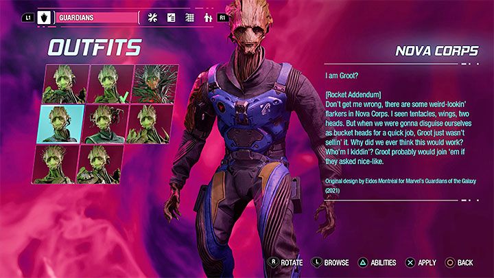 Strój ten jest do odnalezienia jako sekret w rozdziale 5 - Guardians of the Galaxy: Groot - stroje - Guardians of the Galaxy - poradnik do gry