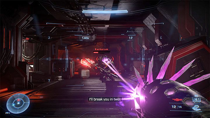 Walka stanie się bardziej wymagająca w jej końcowej części, bo Escharum skupi się docelowo na szarżach i używaniu broni białej (Diminisher of Hope) - Halo Infinite: Escharum - boss, jak pokonać? - Halo Infinite - poradnik do gry