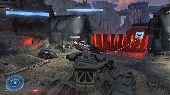Docelowo dotrzecie do zamkniętej bramy i jeśli nadal korzystacie z czołgu Skorpion lub innego pojazdu, to powinniście doprowadzić do jej opuszczenia - Halo Infinite: Droga - solucja, opis przejścia - Halo Infinite - poradnik do gry