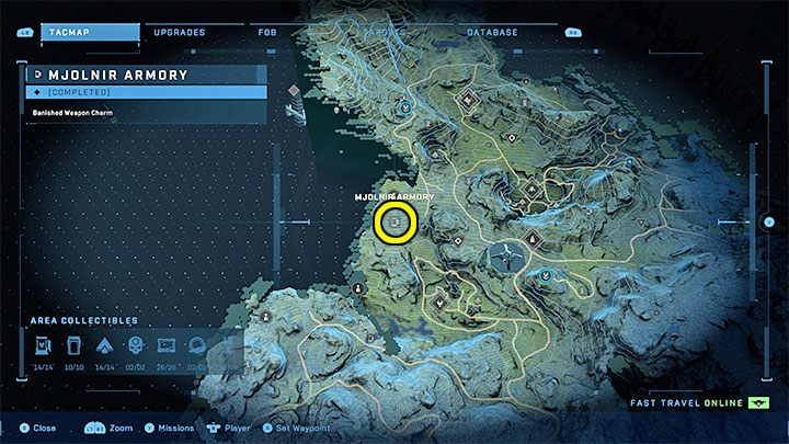 Zbrojownia jest w centralnej części regionu - Halo Infinite: Zbrojownie i rdzenie Spartan (Kontakty) - Halo Infinite - poradnik do gry