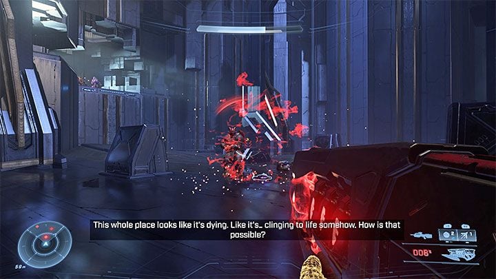 W trakcie zaliczania tej misji uważajcie na liczne przepaście - spadnięcie w którąś z nich oznacza zgon bohatera - Halo Infinite: Podpokład - solucja, opis przejścia - Halo Infinite - poradnik do gry