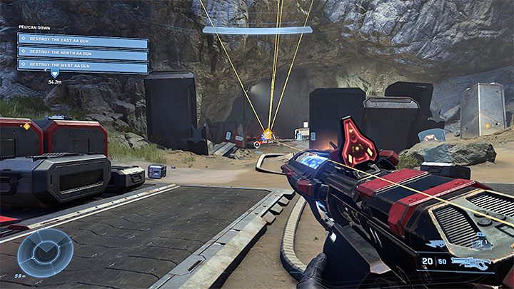 Po wyeliminowaniu wszystkich lub przynajmniej większości wrogów używajcie skanera żeby lokalizować konsole sterowania odpowiedzialne za aktywowanie wind grawitacyjnych - Halo Infinite: Pelikan unieszkodliwiony - solucja, opis przejścia - Halo Infinite - poradnik do gry