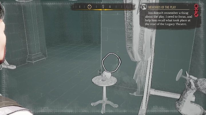 Zaraz obok dziewczynki jest Jon, który chowa się za stolikiem z czaszką - Sherlock Holmes Chapter One: Błysk dowcipu - solucja, Cordońskie opowieści - Sherlock Holmes Chapter One - poradnik do gry