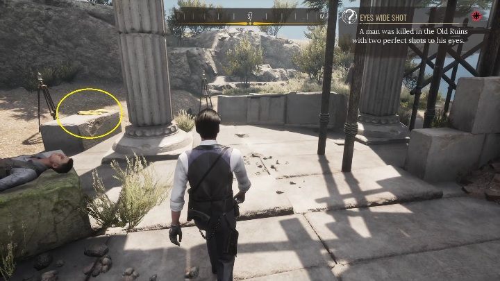 W tym miejscu musicie jeszcze sprawdzić żółty garnitur, który leży na jednej ze skał - Sherlock Holmes Chapter One: Poza kątem oka - solucja, Pozostałe sprawy - Sherlock Holmes Chapter One - poradnik do gry