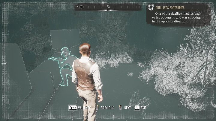 Na samej górze powinien znaleźć się mężczyzna z kapeluszem na głowie, celujący do panów strzelających na dole - Sherlock Holmes Chapter One: Poza kątem oka - solucja, Pozostałe sprawy - Sherlock Holmes Chapter One - poradnik do gry