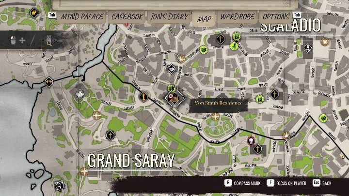 Rezydencja Von Stamb znajduje się w południowej części Scaladio - Sherlock Holmes Chapter One: Poza kątem oka - solucja, Pozostałe sprawy - Sherlock Holmes Chapter One - poradnik do gry