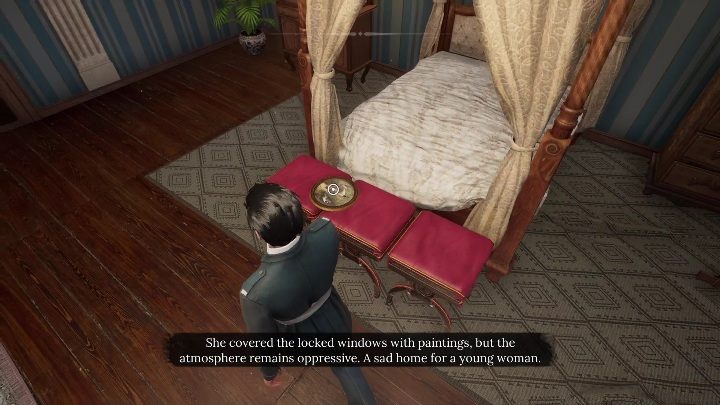 Kolejną rzeczą powinien być obraz leżący na taboretach przed łóżkiem - Sherlock Holmes Chapter One: Poza kątem oka - solucja, Pozostałe sprawy - Sherlock Holmes Chapter One - poradnik do gry