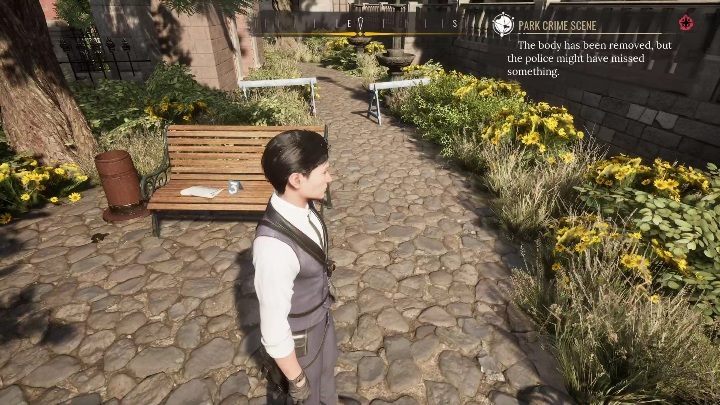 Waszym zadaniem powinno być zbadanie kilku miejsc, koło ławki oznaczonej numerem 3 znajdziecie - Sherlock Holmes Chapter One: Syreni śpiew - solucja, Pozostałe sprawy - Sherlock Holmes Chapter One - poradnik do gry
