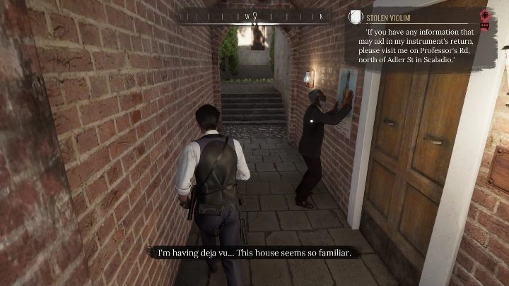 Przed drzwiami do mieszkania stoi nauczyciel, z którym musicie porozmawiać - Sherlock Holmes Chapter One: Teoria strun - solucja, Pozostałe sprawy - Sherlock Holmes Chapter One - poradnik do gry