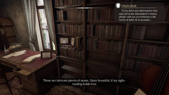 To samo tyczy się dyplomów, które mężczyzna trzyma na regale i biurku - Sherlock Holmes Chapter One: Teoria strun - solucja, Pozostałe sprawy - Sherlock Holmes Chapter One - poradnik do gry