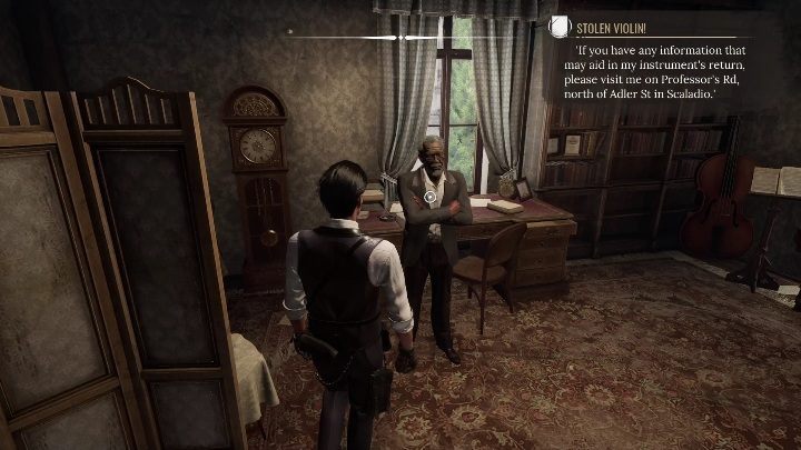 Po zbadaniu wszystkich rzeczy w mieszkaniu wróćcie do mężczyzny i wypytajcie go o wszystko co możecie - Sherlock Holmes Chapter One: Teoria strun - solucja, Pozostałe sprawy - Sherlock Holmes Chapter One - poradnik do gry