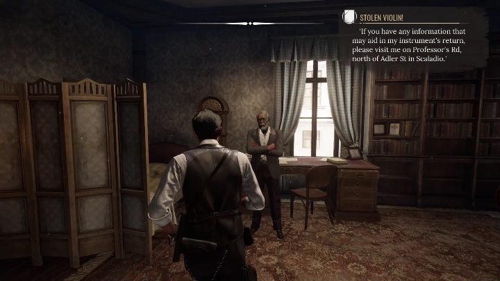 Ze skrzypcami wróćcie do nauczyciela, który oczekuje swojej zguby - Sherlock Holmes Chapter One: Teoria strun - solucja, Pozostałe sprawy - Sherlock Holmes Chapter One - poradnik do gry