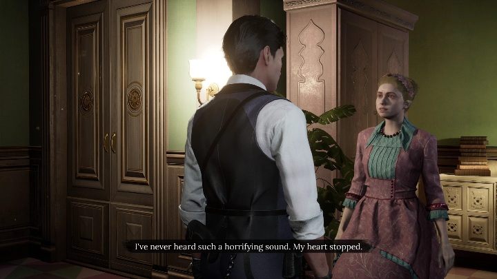 Gdy tylko zbliżycie się do schodów Sherlock samodzielnie uda się do pokoju Imogen - Sherlock Holmes Chapter One: Pozłacana klatka, rezydencja Gildenów - solucja - Sherlock Holmes Chapter One - poradnik do gry