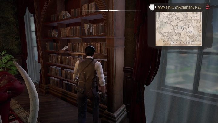 Ostatecznie musicie zbadać jeszcze dwa regały z książkami - Sherlock Holmes Chapter One: Pozłacana klatka, rezydencja Gildenów - solucja - Sherlock Holmes Chapter One - poradnik do gry