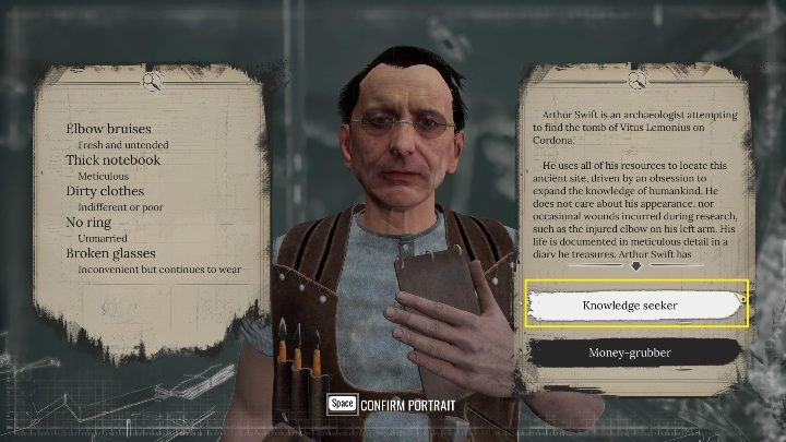 Prawidłowa ocena mężczyzny to Poszukiwacz wiedzy - Sherlock Holmes Chapter One: Pozłacana klatka, wykopaliska - solucja - Sherlock Holmes Chapter One - poradnik do gry