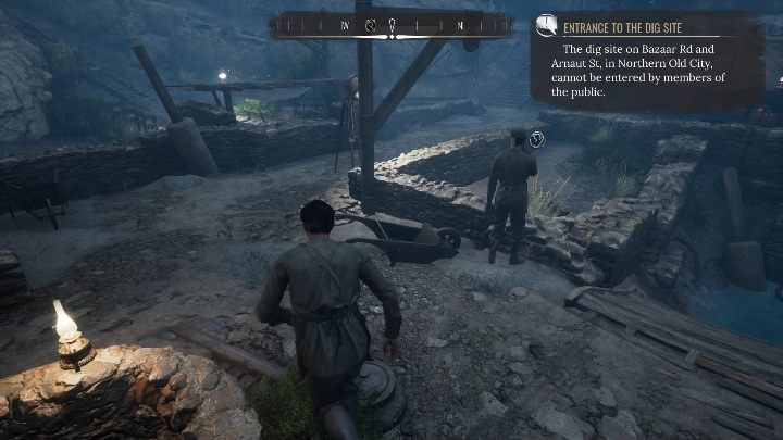 Na miejscu zobaczycie mężczyznę, którego można podsłuchać - Sherlock Holmes Chapter One: Pozłacana klatka, wykopaliska - solucja - Sherlock Holmes Chapter One - poradnik do gry