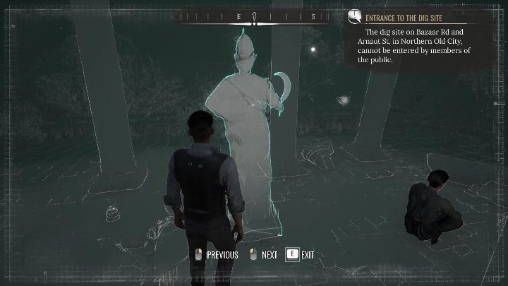 Środkowy posąg powinien stać bokiem, a w prawej dłoni dzierżyć sierp - Sherlock Holmes Chapter One: Pozłacana klatka, wykopaliska - solucja - Sherlock Holmes Chapter One - poradnik do gry