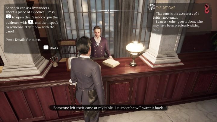 Możecie pierw spytać recepcjonistę o właściciela laski, dzięki temu otrzymacie osiągnięcie - Niesportowe zachowanie (Poor Sportsmanship) - Sherlock Holmes Chapter One: Matczyna miłość, hotel - solucja, opis przejścia - Sherlock Holmes Chapter One - poradnik do gry