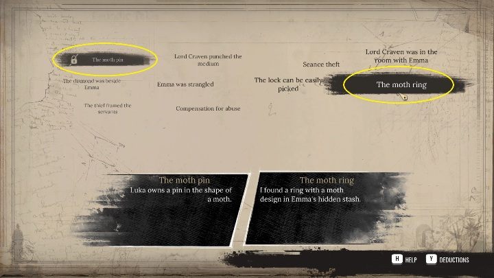 Po zdobyciu wszystkich wskazówek musicie połączyć informacje o przypince ze znakiem motyla - Sherlock Holmes Chapter One: Duchy przeszłości, sprawa morderstwa - solucja - Sherlock Holmes Chapter One - poradnik do gry