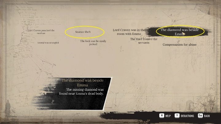 Wskazówki dotyczące diamentów koło Emmy i złodzieja podczas seansu - Sherlock Holmes Chapter One: Duchy przeszłości, sprawa morderstwa - solucja - Sherlock Holmes Chapter One - poradnik do gry
