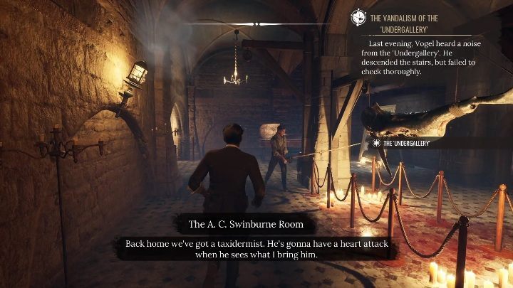 Zaraz po wejściu do podziemnej części zobaczycie rekina - Sherlock Holmes Chapter One: Muza z zagranicy, Galeria sztuki - solucja - Sherlock Holmes Chapter One - poradnik do gry