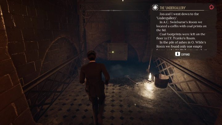 W miejscu, w którym badaliście węgiel, jest również metalowy właz - Sherlock Holmes Chapter One: Muza z zagranicy, Galeria sztuki - solucja - Sherlock Holmes Chapter One - poradnik do gry