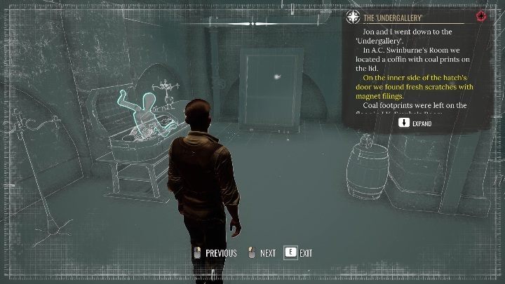 Z trumny również wychodzi bliżej nieokreślony osobnik - Sherlock Holmes Chapter One: Muza z zagranicy, Galeria sztuki - solucja - Sherlock Holmes Chapter One - poradnik do gry