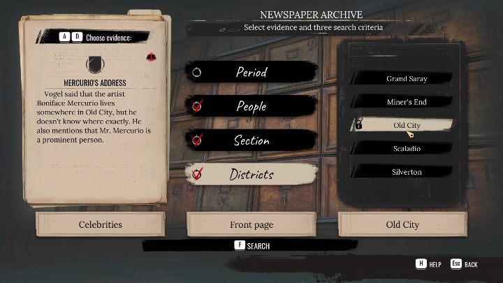 Na miejscu musicie oznaczyć konkretne informacje, aby zdobyć adres - Sherlock Holmes Chapter One: Muza z zagranicy, Apartament malarza - solucja - Sherlock Holmes Chapter One - poradnik do gry