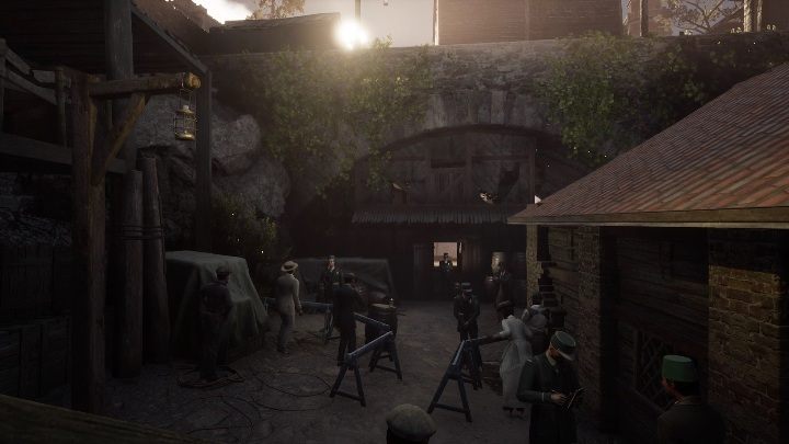 Gdy zbliżycie się w okolicę obozu, odpali się krótki filmik, który pokaże Wam ekipę policjantów, która krąży po tym terenie - Sherlock Holmes Chapter One: Muza z zagranicy, Poszukiwania ciężarnej - solucja - Sherlock Holmes Chapter One - poradnik do gry