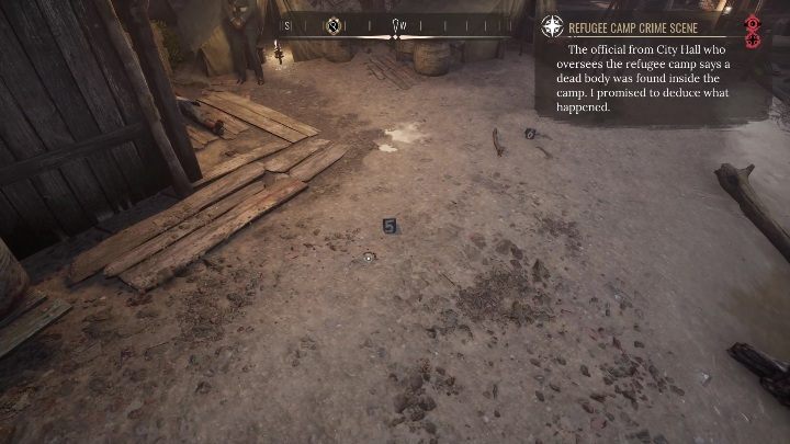 Przy numerze 5 znajdziecie damskie korale, które pękły pod siłą nacisku - Sherlock Holmes Chapter One: Muza z zagranicy, Obóz dla uchodźców - solucja - Sherlock Holmes Chapter One - poradnik do gry