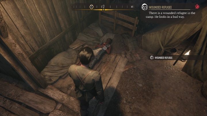 Aby pomóc mężczyźnie, należy od niego wrócić i założyć mu opatrunek - Sherlock Holmes Chapter One: Muza z zagranicy, Obóz dla uchodźców - solucja - Sherlock Holmes Chapter One - poradnik do gry