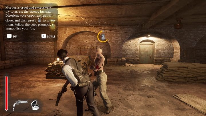 Następnie wykorzystajcie czas (oznaczony okręgiem nad wrogiem), podbiegnijcie do niego i uderzcie - Sherlock Holmes Chapter One: Szkolenie - solucja, opis przejścia - Sherlock Holmes Chapter One - poradnik do gry