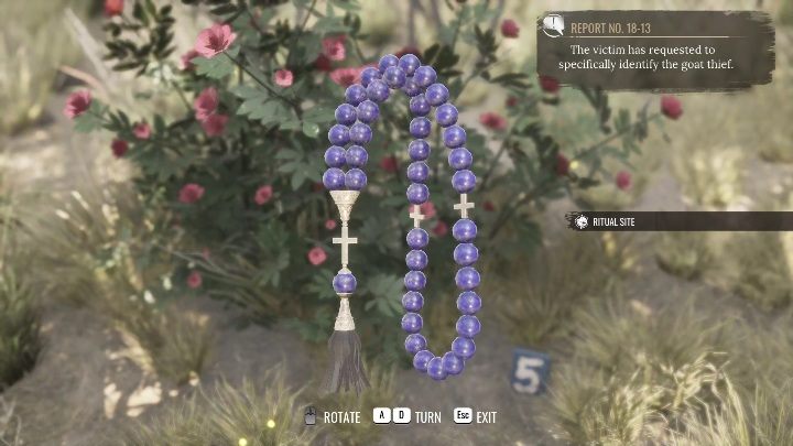 5 dowód: Różaniec wisi na krzewie, musicie przyjrzeć się krzyżykowi, aby zdobyć kolejne informacje - Sherlock Holmes Chapter One: Kozioł ofiarny - solucja, opis przejścia - Sherlock Holmes Chapter One - poradnik do gry