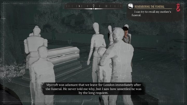 Niedaleko wejścia, zaraz obok wielkiego drzewa, znajdziecie pierwsze wspomnienie - Sherlock Holmes Chapter One: Matczyna miłość, cmentarz - solucja, opis przejścia - Sherlock Holmes Chapter One - poradnik do gry