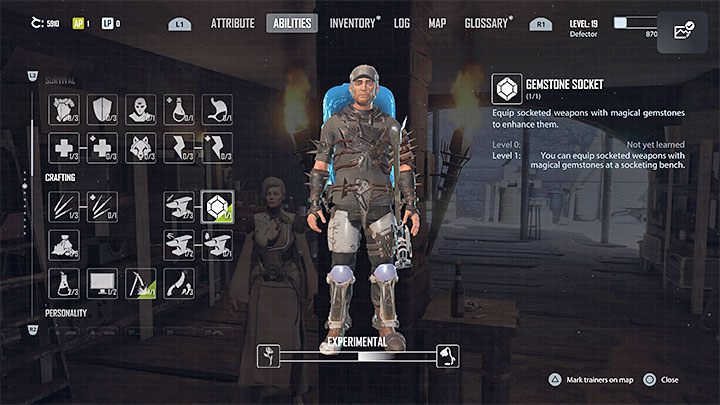 Odblokowanie opisanej w poprzednim podpunkcie kategorii craftingu włacza podkategorię Gniazdo na kamienie (Gemstone Socket), aczkolwiek dodatkowo musicie rozwinąć inteligencję i zręczność - Elex 2: Crafting (rzemiosło) - odblokowanie, rodzaje craftingu - Elex 2 - poradnik do gry