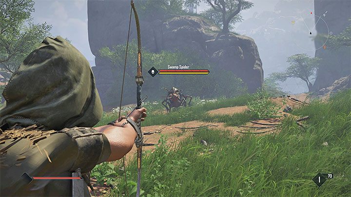 Do sprawdzania jaki poziom wyzwania prezentuje napotkany potwór lub przeciwnik idealnie sprawdza się łuk lub inna broń dystansowa - możecie wycelować w daną postać z większej odległości, dzięki czemu pojawią się informacje na jej temat (przykład na obrazku) - Elex 2: Początek gry - jak przeżyć w pierwszych godzinach? - Elex 2 - poradnik do gry