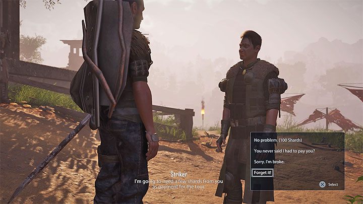 Striker oprowadzi Was po ogólnodostępnych obszarach Fortu i na koniec wycieczki zażąda zapłaty - 100 elexitu - Elex 2: Striker z Fortu - czy zapłacić mu za wycieczkę? - Elex 2 - poradnik do gry