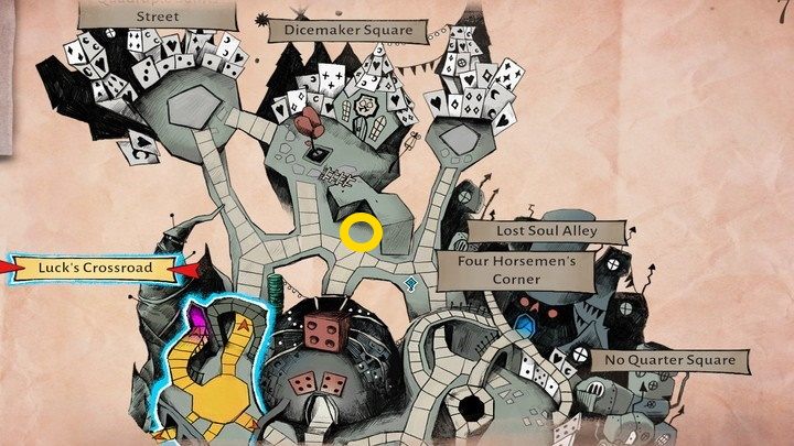 Aby orientować się w nawigacji, zauważcie, że mapa ma układ odwrócony: zaczynacie w punkcie oznaczonym na powyższej mapie jako jeden, i lewa strona to prawa, a prawa to lewa - Lost in Random: Lost in Random (Fourburg) - solucja, opis przejścia - Lost in Random - poradnik do gry