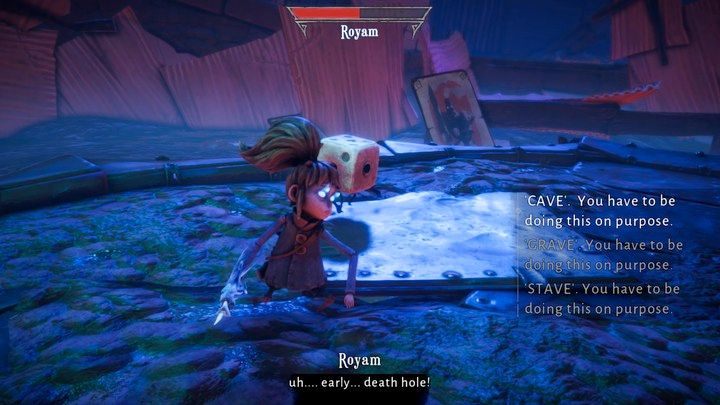 Opcje dialogowe do wybrania podczas etapu dopasowania wyrazów, to kolejno - Lost in Random: A Tale of Two Towns (Two Towns) - solucja, opis przejścia - Lost in Random - poradnik do gry