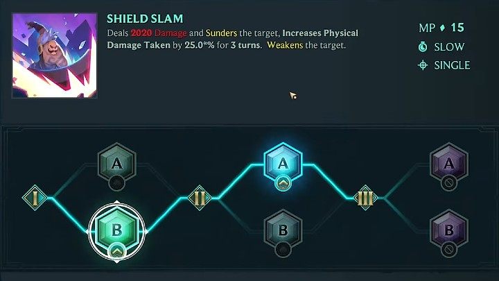Na powyższym obrazku znajdziecie schemat rozwinięcia jednej z proponowanych przez nas umiejętności Brauma z kategorii Aleja - Uderzenie Tarczy (Shield Slam) - Ruined King Braum - gotowy build postaci, umiejętności, runy - Ruined King - poradnik do gry