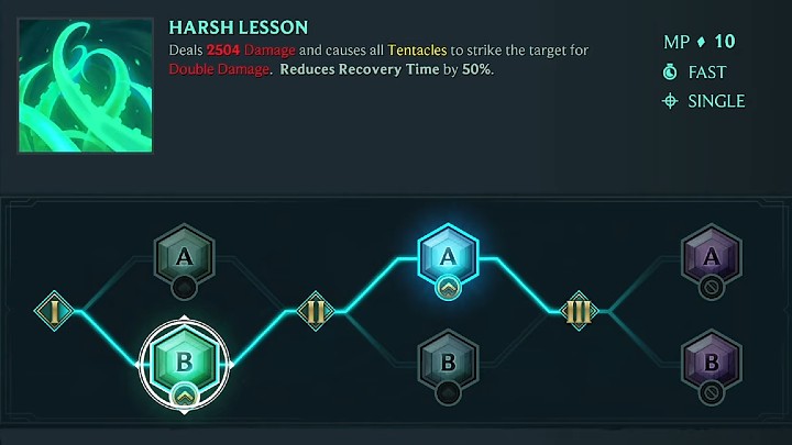 Na powyższym obrazku znajdziecie schemat rozwinięcia jednej z proponowanych przez nas umiejętności Illaoi z kategorii Aleja - Sroga Lekcja (Harsh Lesson) - Ruined King: Illaoi - gotowy build postaci, umiejętności, runy - Ruined King - poradnik do gry