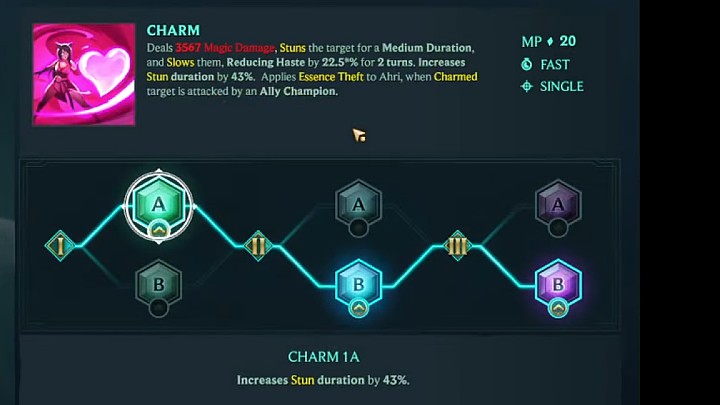 Na powyższym obrazku znajdziecie schemat rozwinięcia jednej z proponowanych przez nas umiejętności Ahri z kategorii Aleja - Urok (Charm) - Ruined King: Ahri - gotowy build postaci, umiejętności, runy - Ruined King - poradnik do gry